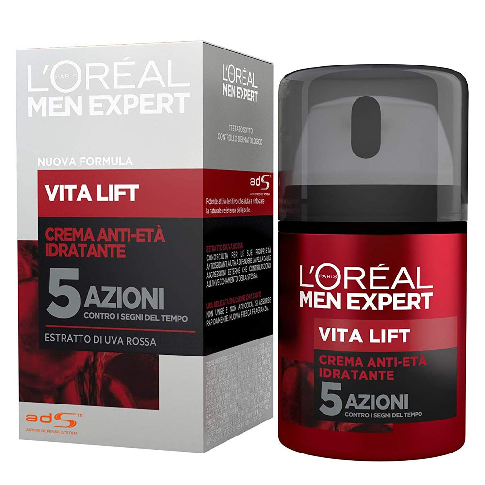 L'OREAL MEN VITA LIFT CREMA ANTI-ETA' IDRATANTE 5 AZIONI ESTRATTO DI UVA ROSSA 50ML