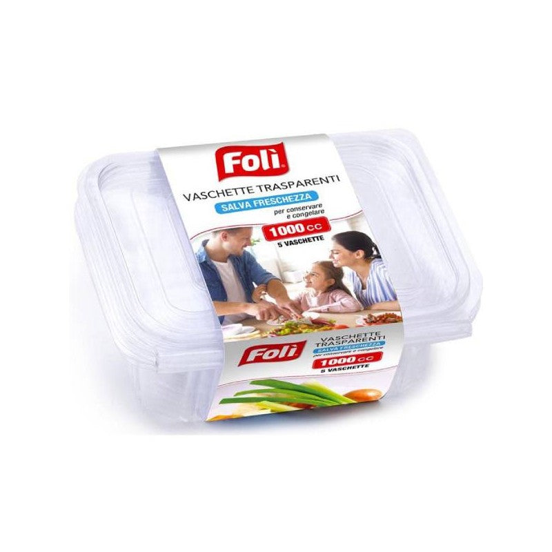 FOLI' CONTENITORI SALVA FRESCHEZZA RETTANGOLARI IN PET 1000CC 5PZ