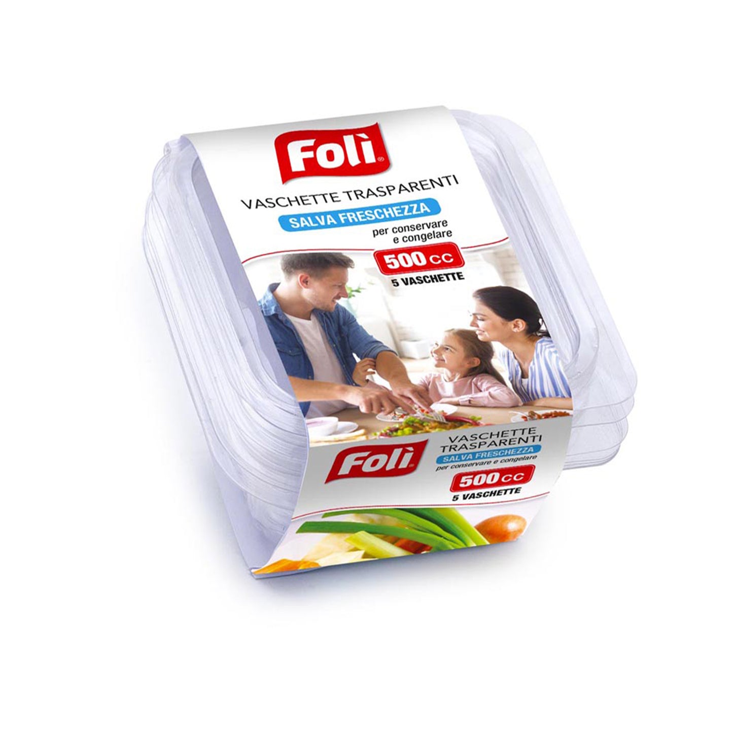FOLI' CONTENITORI SALVA FRESCHEZZA RETTANGOLARI IN PET 500CC 5PZ