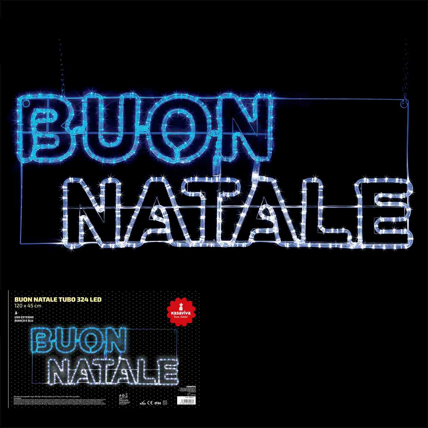 KASAVIVA NATALE TUBO 324 LED GHIACCIO E BLU CM.120X45