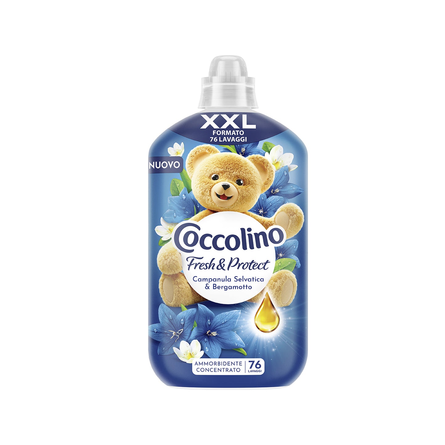 COCCOLINO AMMORBIDENTE CONCENTRATO XXL 1,75L 76LAV. FRESH & PROTECT CAMPANULA SELVATICA & BERGAMOTTO