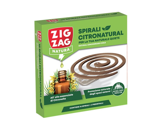 ZIG ZAG NATURA SPIRALI CITRONATURAL 10 SPIRALI + 2 PIEDISTALLI OLIO ESSENZIALE DI CITRONELLA
