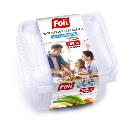 FOLI' CONTENITORI SALVA FRESCHEZZA RETTANGOLARI IN PET 750CC 5PZ