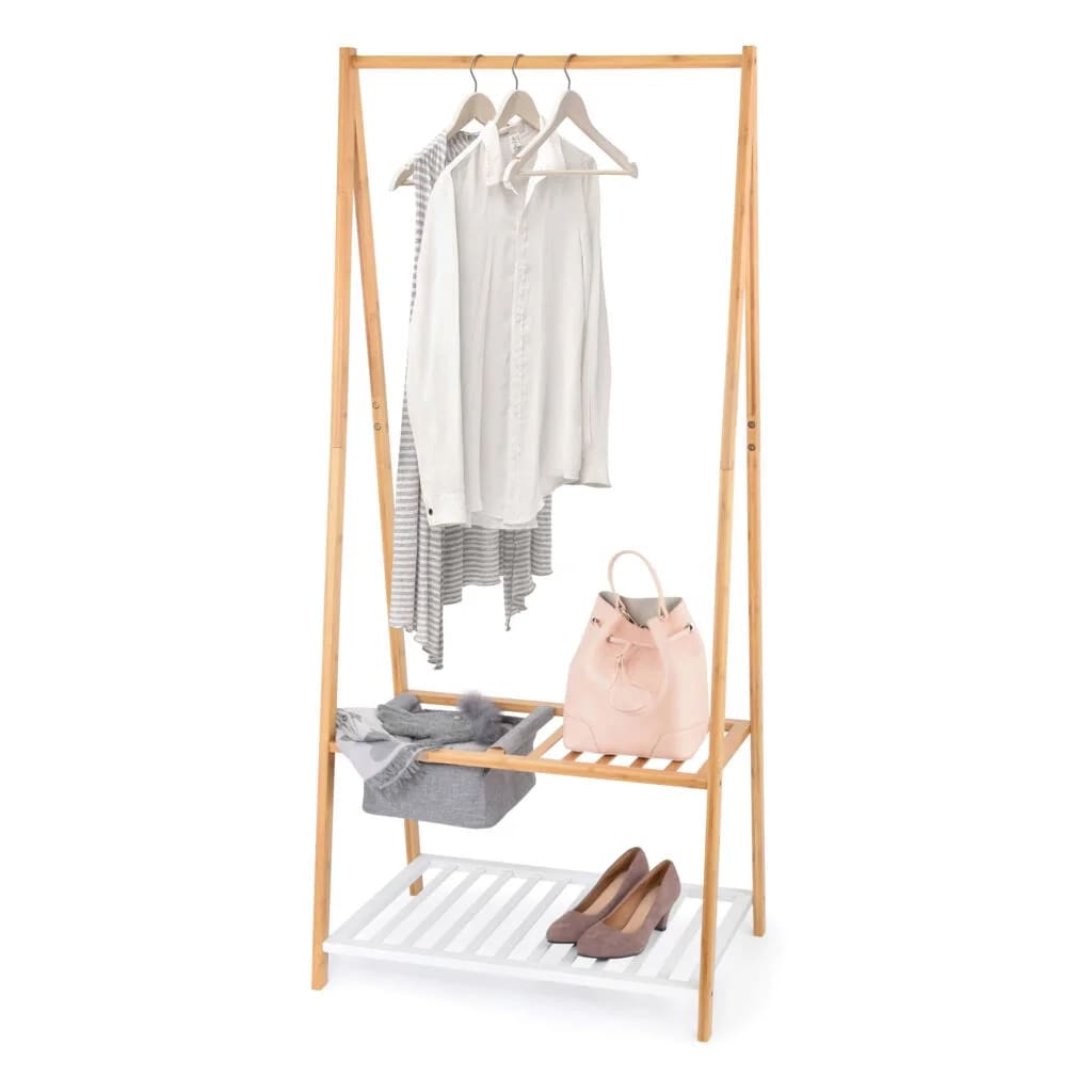 DOMOPAK LIVING STANDER APPENDIABITI IN BAMBOO CON RIPIANO E CESTINO CM.70X45X160