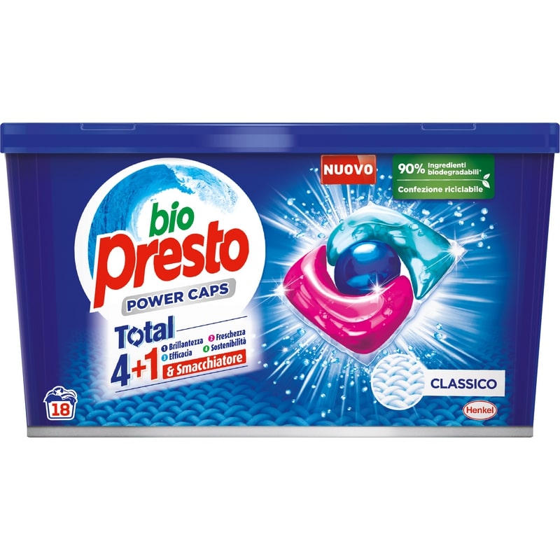 BIO PRESTO LAVATRICE 4+1 POWER CAPS 18 LAVAGGI CLASSICO