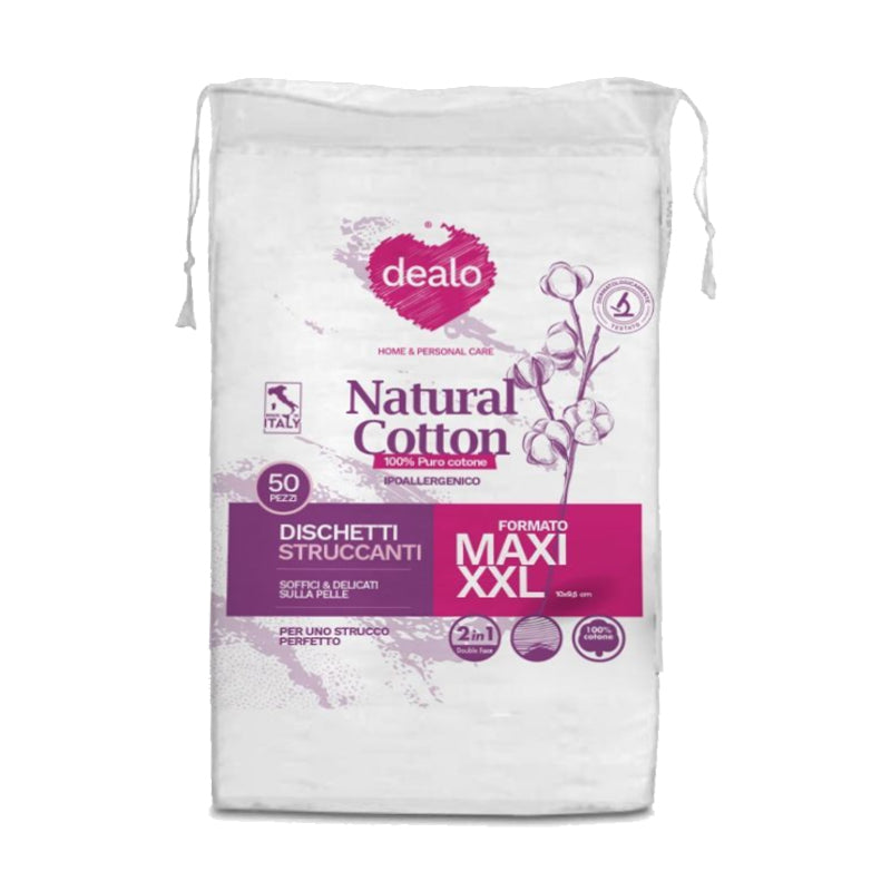 DEALO NATURAL COTTON DISCHETTI STRUCCANTI FORMATO MAXI XXL CM.10X0,5 2IN1 DOUBLE FACE 50PZ