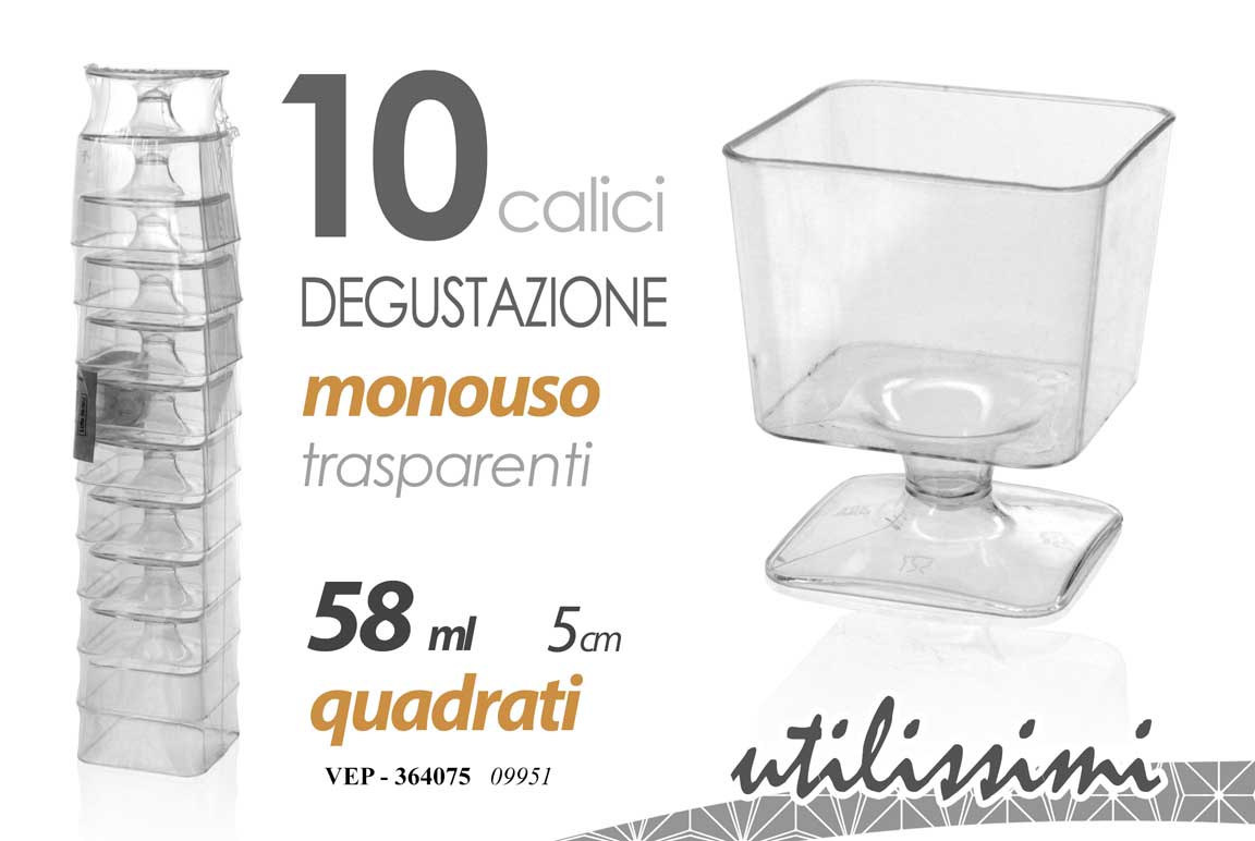 GICOS 10 CALICI DEGUSTAZIONE TRASPARENTI MONOUSO QUADRATI CM.5 58ML