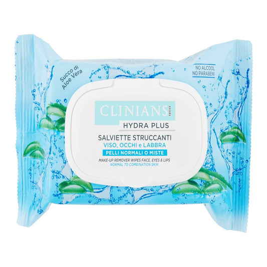 CLINIANS HYDRA PLUS SALVIETTE STRUCCANTI VISO,OCCHI E LABBRA 25PZ PELLI NORMALI O MISTE