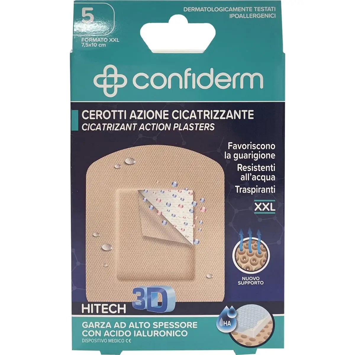 CONFIDERM CEROTTI AZIONE CICATRIZZANTE XXXL CM.7,5X10 5PZ ACIDO IALURONICO