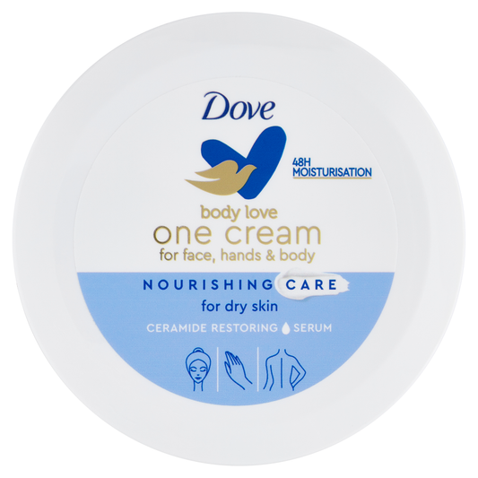 DOVE BODY LOVE ONE CREAM VISO,MANI & CORPO NOURISHING CARE FOR DRY SKIN VASO 250ML