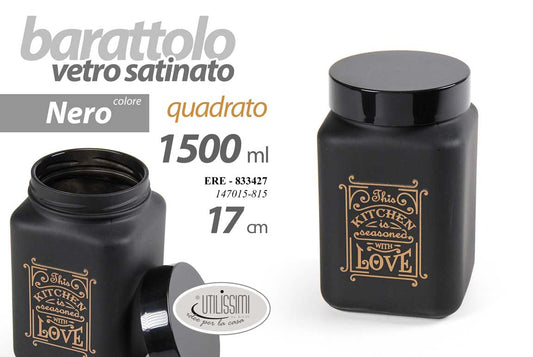 GICOS BARATTOLO VETRO SATINATO QUADRATO NERO 1,5L CM.17