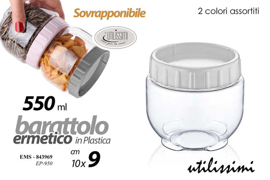 GICOS BARATTOLO ERMETICO IN PLASTICA SOVRAPPONIBILE 550ML CM.10X9 COLORI ASSORTITI