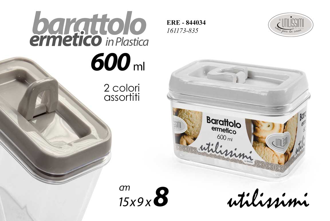 GICOS BARATTOLO ERMETICO IN PLASTICA 600ML CM.15X9X8 COLORI ASSORTITI