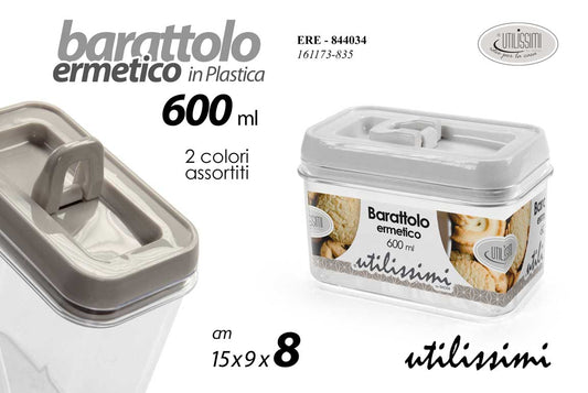 GICOS BARATTOLO ERMETICO IN PLASTICA 600ML CM.15X9X8 COLORI ASSORTITI