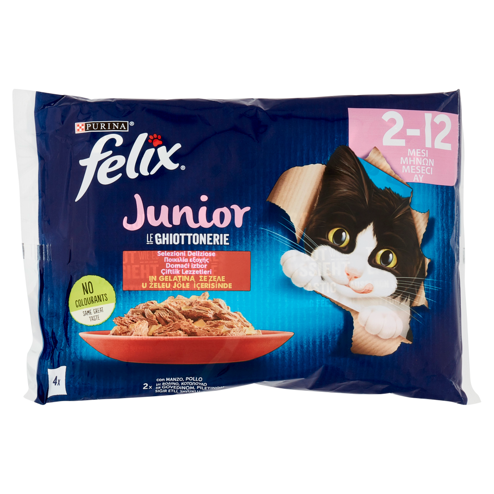 FELIX LE GHIOTTONERIE 4X85G JUNIOR 2-12 MESI SELEZIONI DELIZIOSE IN GELATINA MANZO/POLLO