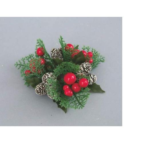 EURONATALE GIROCANDELA CM.13 CON PIGNE E BACCHE ROSSE