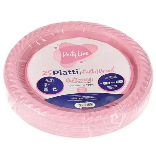 PARTY LINE 25 PIATTI FRUTTA/DESSERT CM.22 RIUTILIZZABILI ROSA