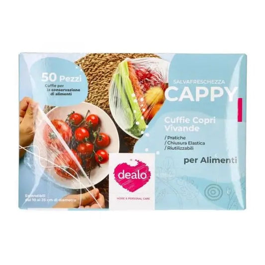 DEALO CAPPY SALVAFRESCHEZZA CUFFIE COPRI VIVANDE PER ALIMENTI CM.10/25 50PZ