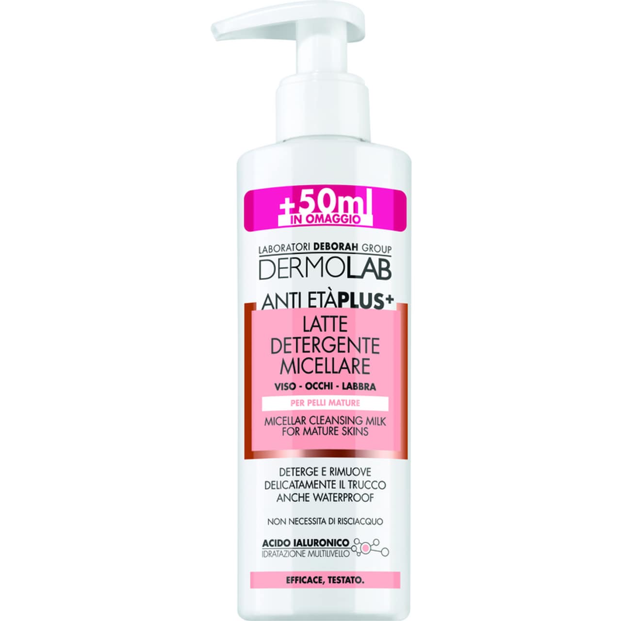 DERMOLAB ANTI ETA' PLUS+ LATTE DETERGENTE MICELLARE 250ML VISO-OCCHI-LABBRA PELLI MATURE ACIDO IALURONICO
