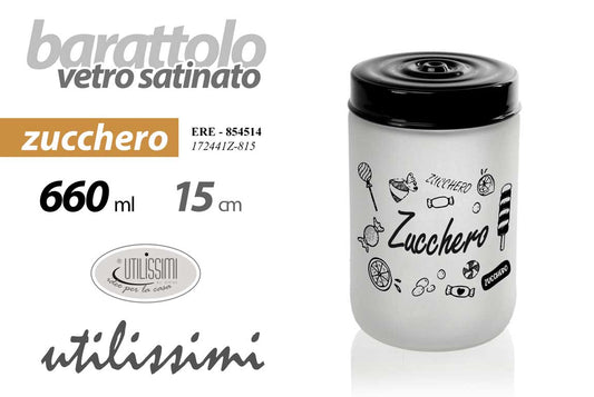 GICOS BARATTOLO VETRO SATINATO TONDO BIANCO 660ML 15CM ZUCCHERO