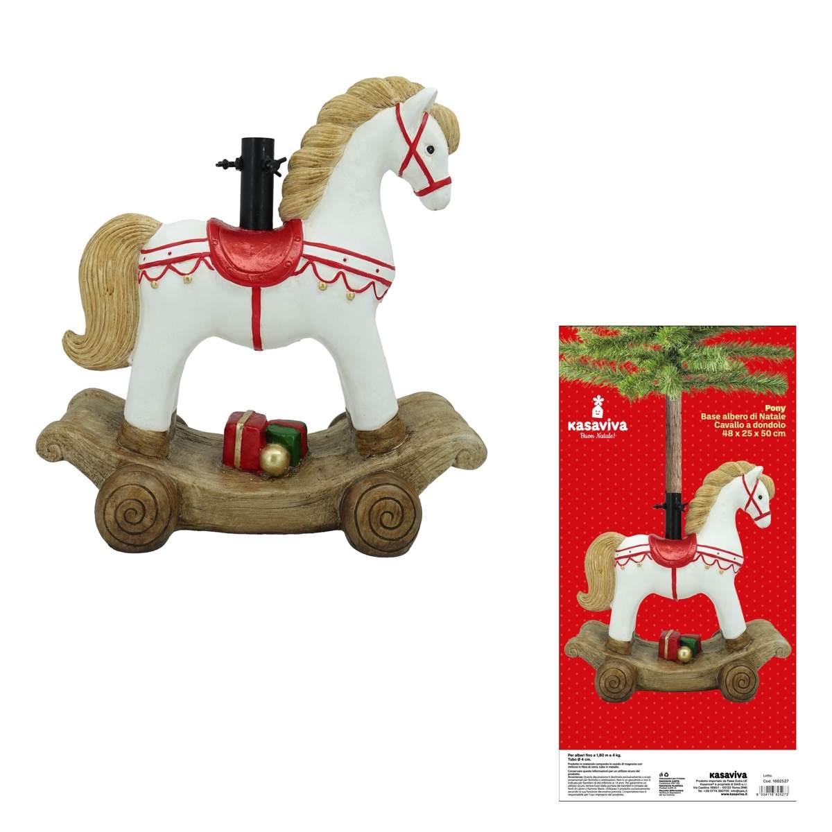 KASAVIVA NATALE PONY BASE ALBERO DI NATALE CAVALLO A DONDOLO CM.48X25X50