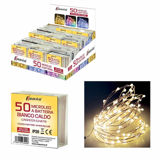 KASAVIVA FILO 50 MICROLED A BATTERIA BIANCO CALDO LUNGHEZZA 5,3MT