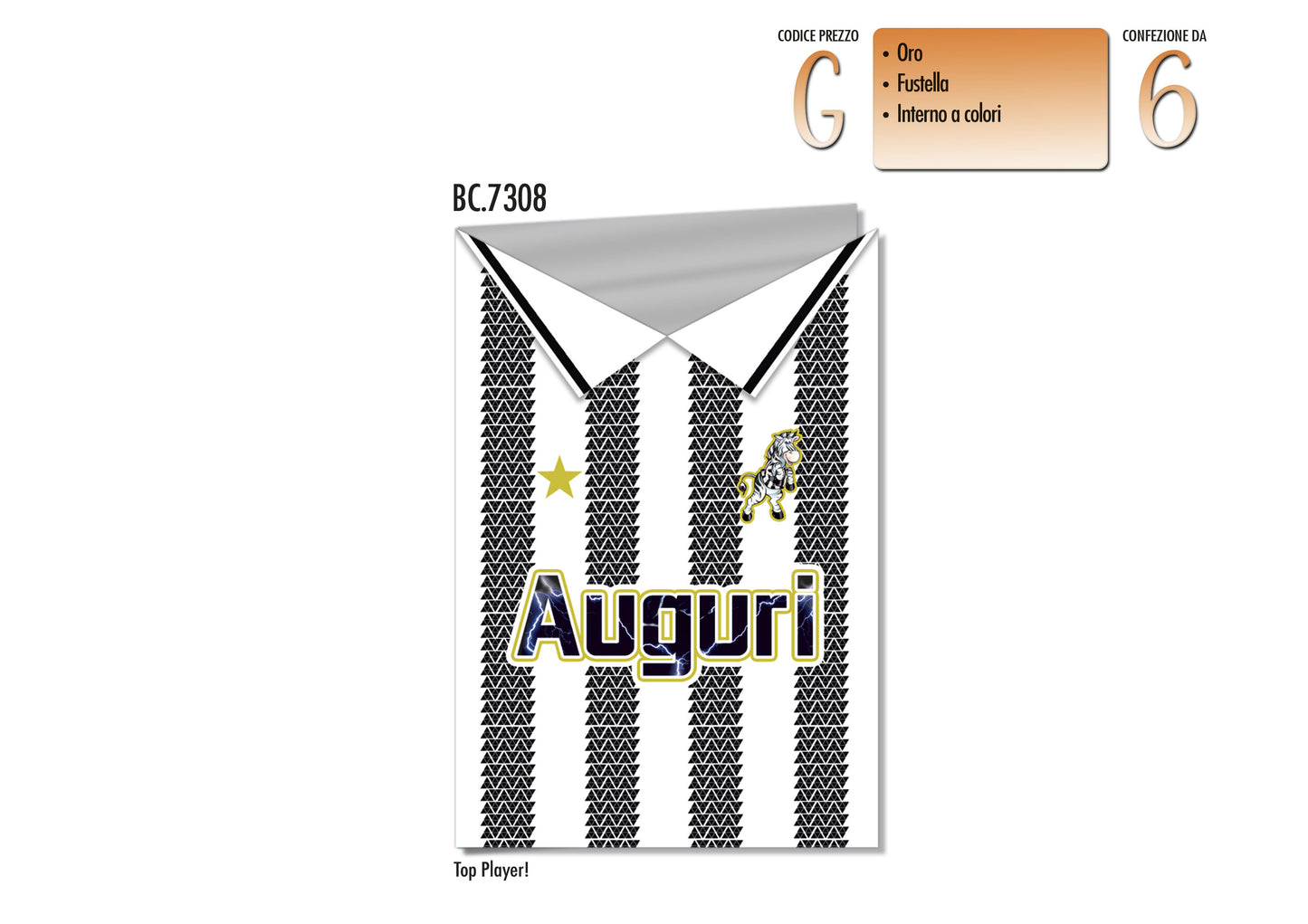 CROMO NB BIGLIETTO AUGURI COMPLEANNO MAGLIETTA CALCIO BIANCONERO BC.7308