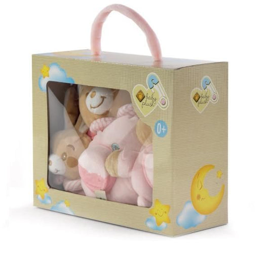 BABY PLUSH SET CONIGLIETTA VALIGETTA DA 3 PELUCHE ROSA 0+