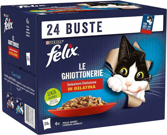 FELIX LE GHIOTTONERIE 24X85G SELEZIONI DELIZIOSE IN GELATINA 6X POLLO,MANZO,CONGLIO,AGNELLO