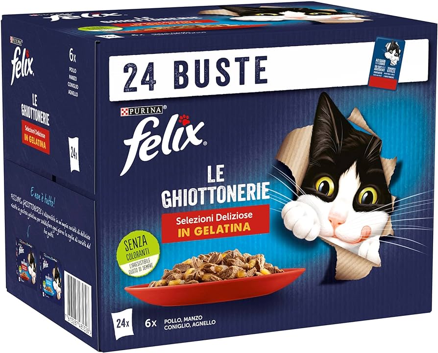 FELIX LE GHIOTTONERIE 24X85G SELEZIONI DELIZIOSE IN GELATINA 6X POLLO,MANZO,CONGLIO,AGNELLO