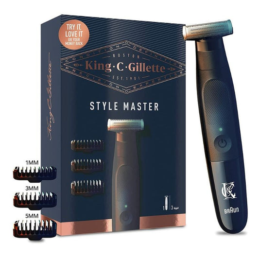 GILLETTE KING C RASOIO STYLE MASTER REGOLABARBA A BATTERIA CON LAMA 4D + 3 PETTINI