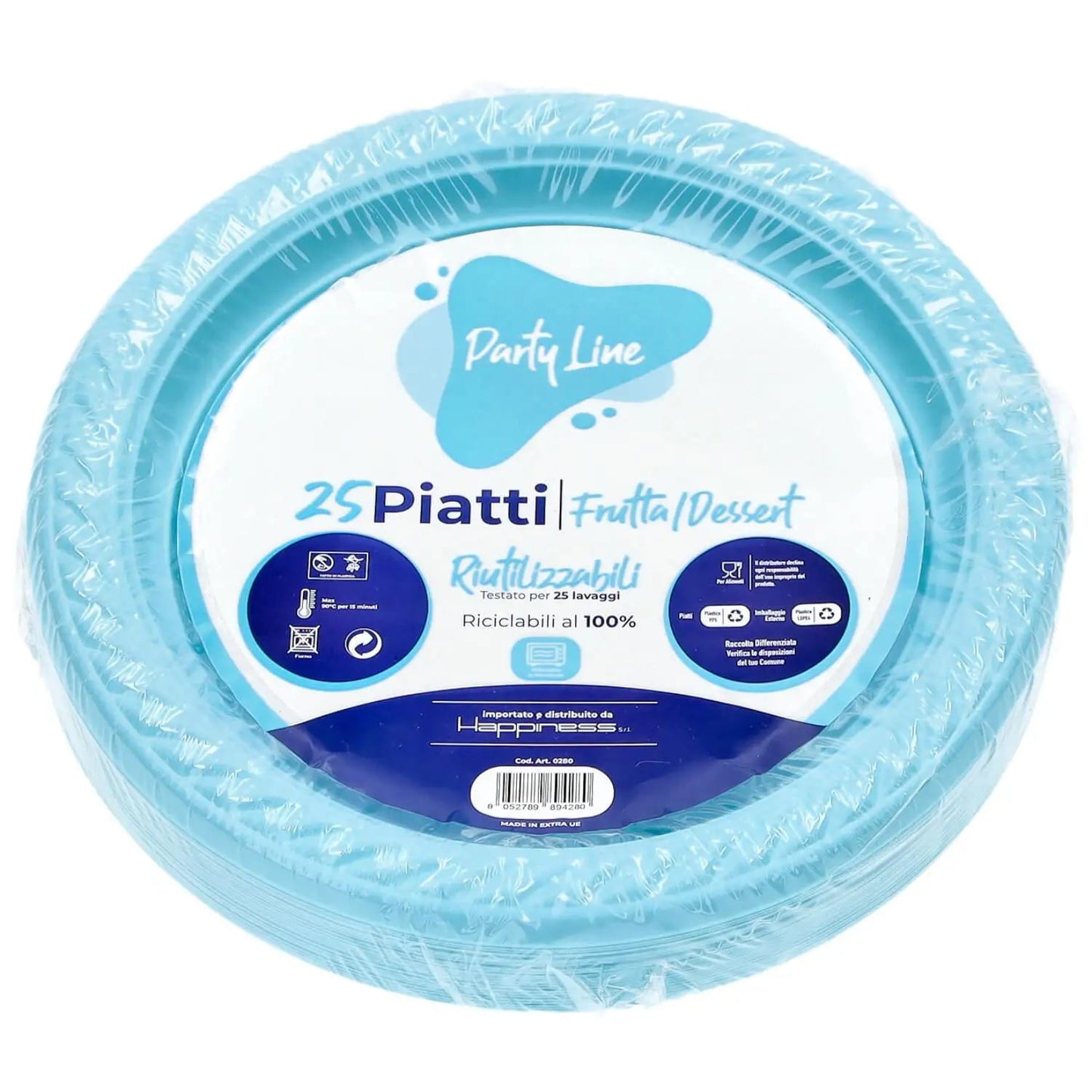PARTY LINE 25 PIATTI FRUTTA/DESSERT CM.15 RIUTILIZZABILI CELESTE