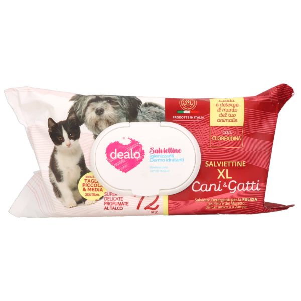 DEALO SALVIETTINE XL CANI & GATTI CM.20X18 72PZ AL TALCO CON CLOREXIDINA