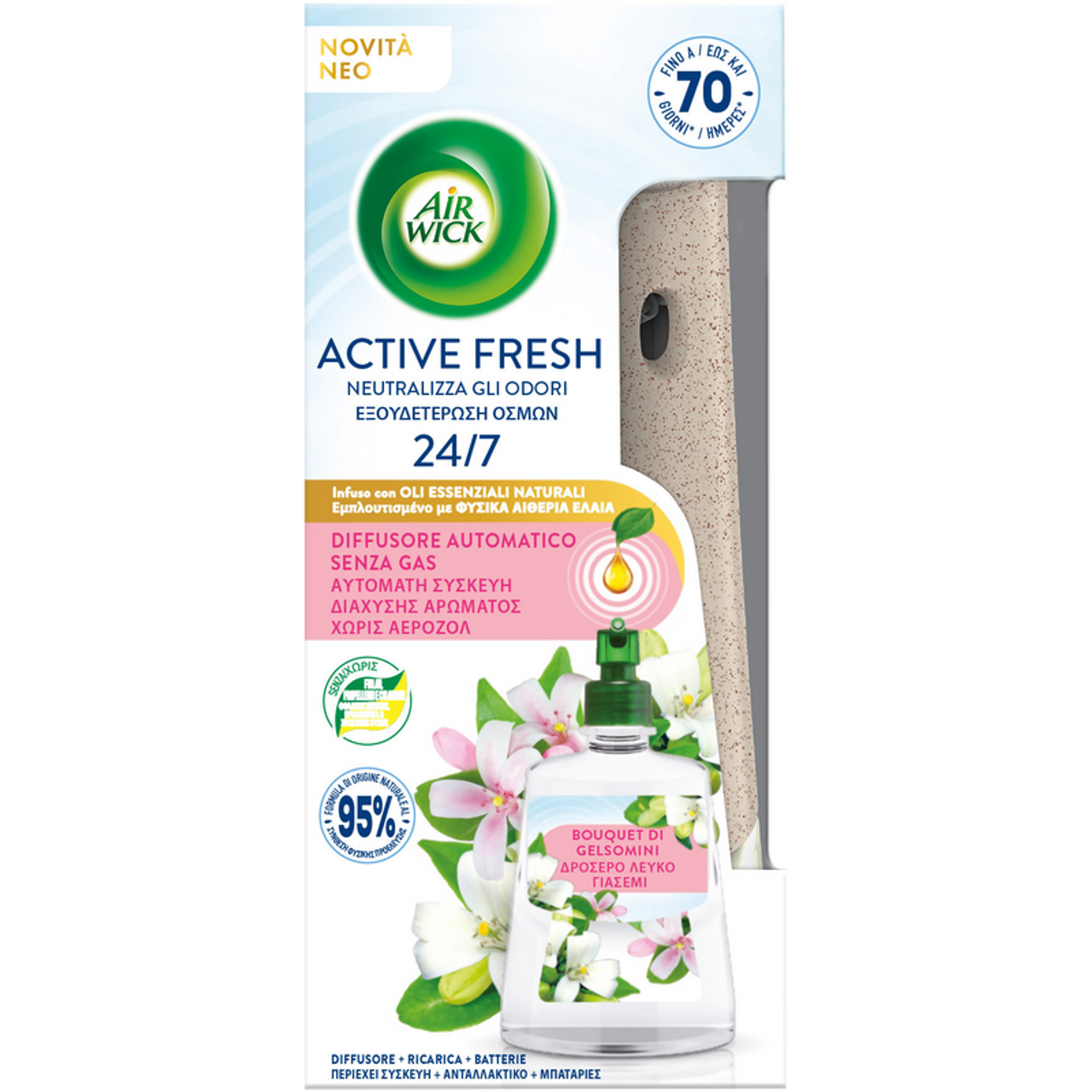 AIR WICK ACTIVE FRESH DIFFUSORE AUTOMATICO SENZA GAS+RICARICA 228ML BOUQUET DI GELSOMINI