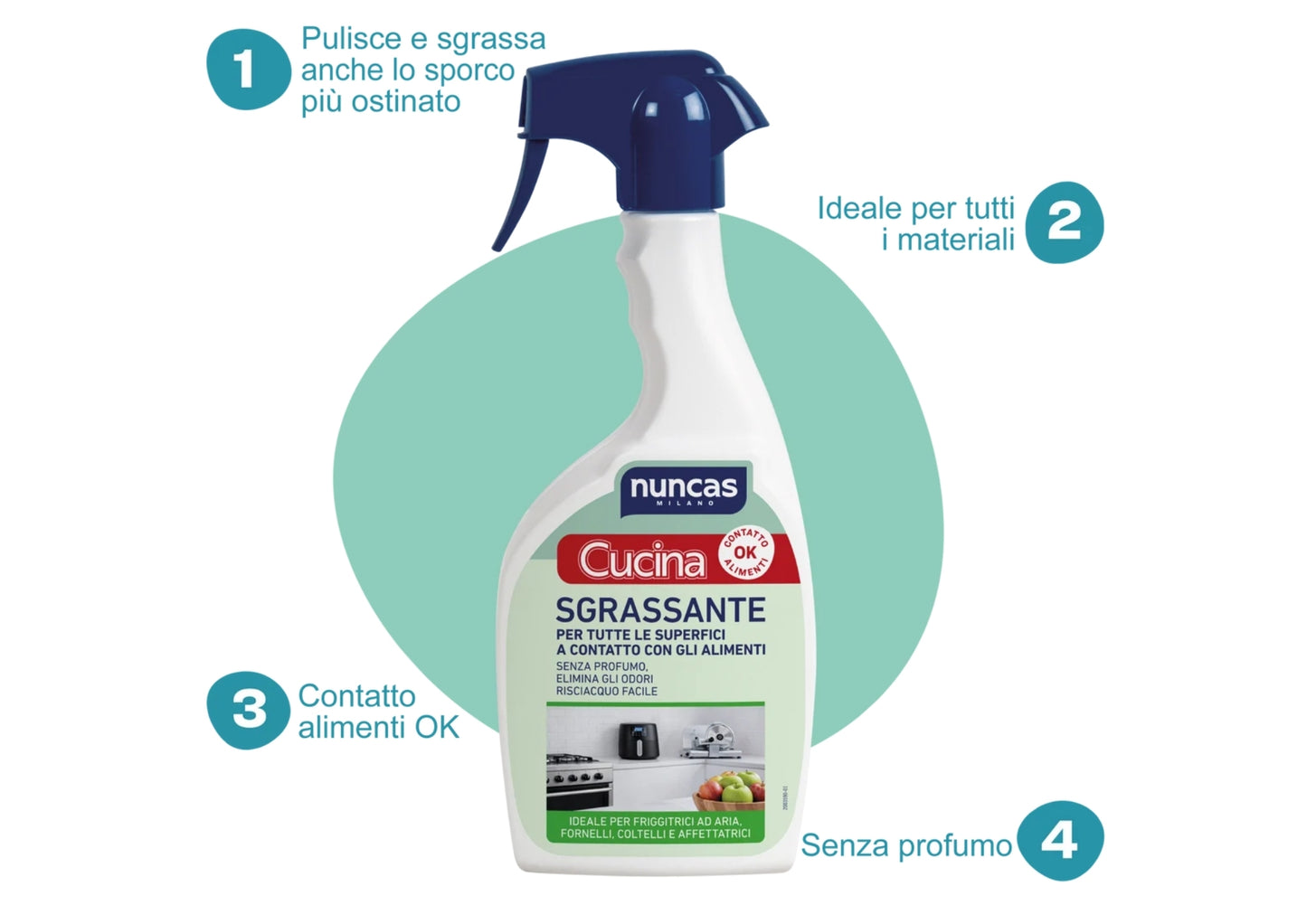 NUNCAS CUCINA SGRASSANTE SPRAY 500ML PER TUTTE LE SUPERFICI A CONTATTO CON GLI ALIMENTI