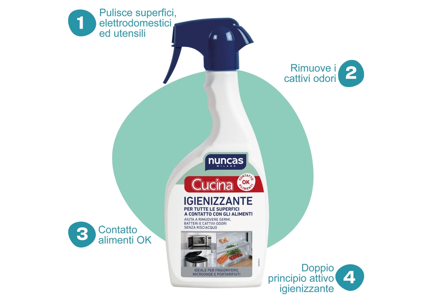 NUNCAS CUCINA IGIENIZZANTE SPRAY 500ML PER TUTTE LE SUPERFICI A CONTATTO CON GLI ALIMENTI