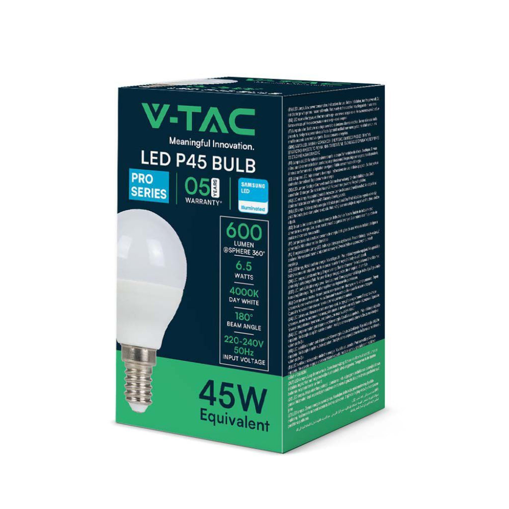 V-TAC LED P45 BULB SFERA E14 6.5W=45W 4000K