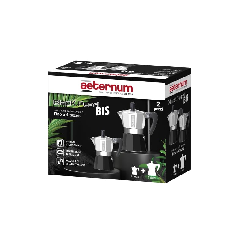 AETERNUM BLACK PEARL BIS SET CAFFETTIERE 1 TAZZA + 3 TAZZE