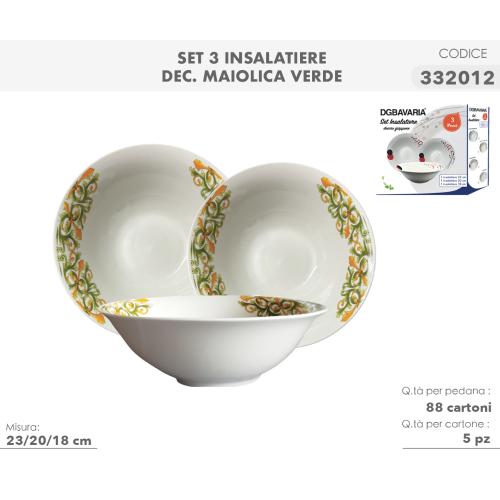 DGBAVARIA SET 3 INSALATIERE DECORO MAIOLICA VERDE CM.18-20-23