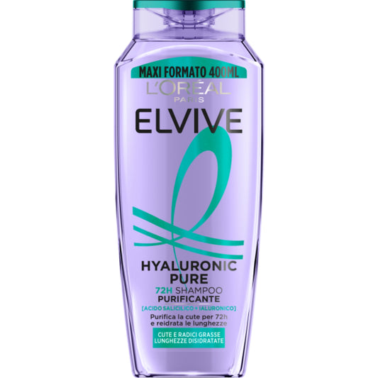 L'OREAL ELVIVE SHAMPOO 400ML HYDRA HYALURONIC PURE PURIFICANTE CUTE E RADICI GRASSE LUNGHEZZE DISIDRATATE