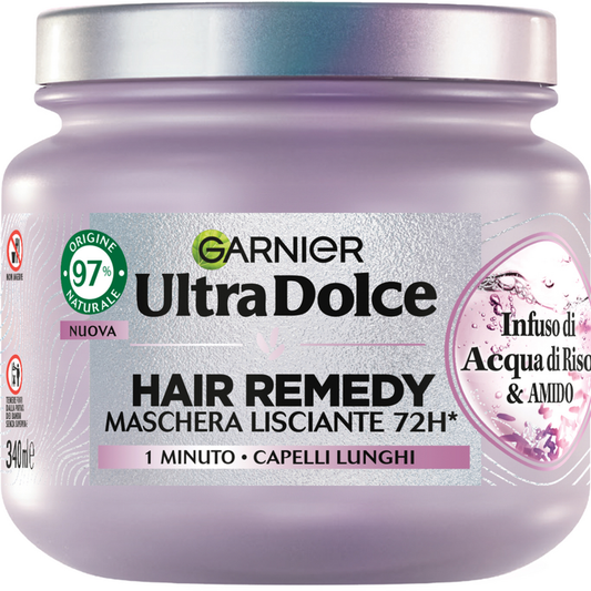 GARNIER ULTRA DOLCE HAIR REMEDY MASCHERA 340ML LISCIANTE 1 MINUTO INFUSO DI ACQUA DI RISO & AMIDO