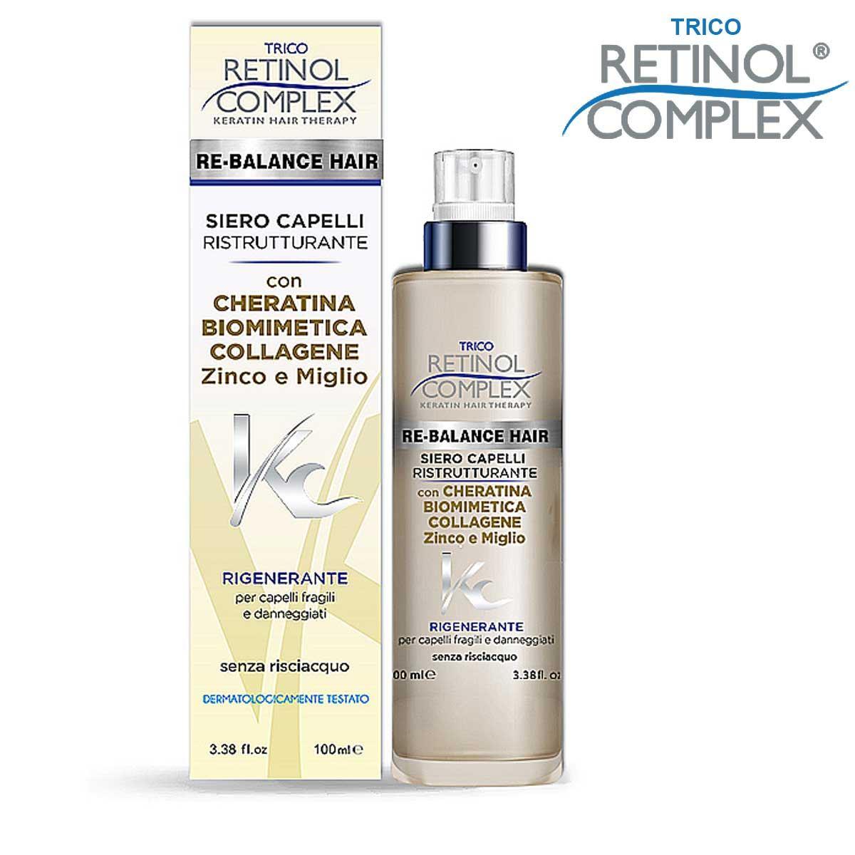 TRICO RETINOL COMPLEX SIERO CAPELLI IDRATANTE 100ML RIGENERANTE CHERATINA BIOMIMETICA COLLAGENE ZINCO E MIGLIO