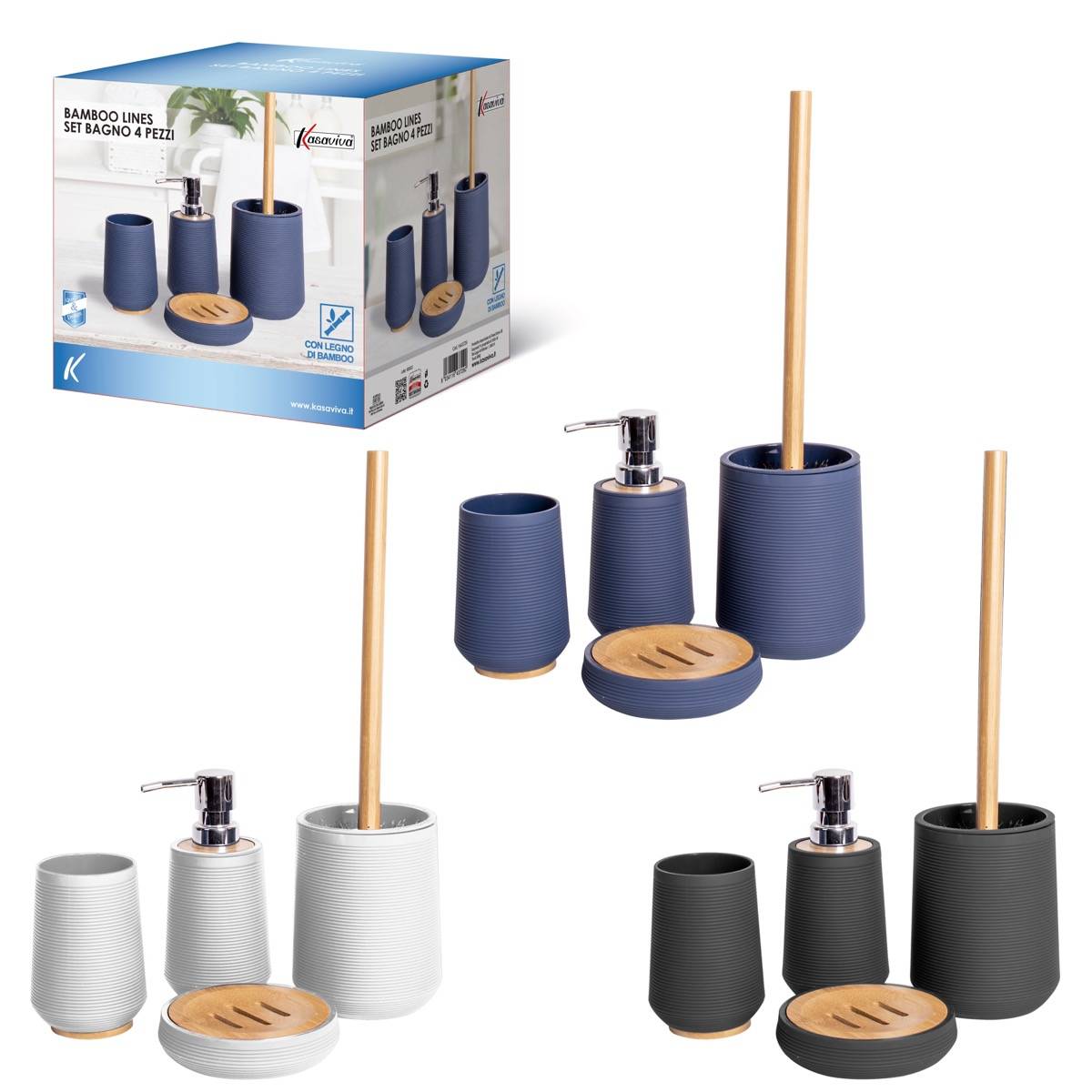 KASAVIVA BAMBOO LINES SET BAGNO 4 PEZZI ASSORTITO