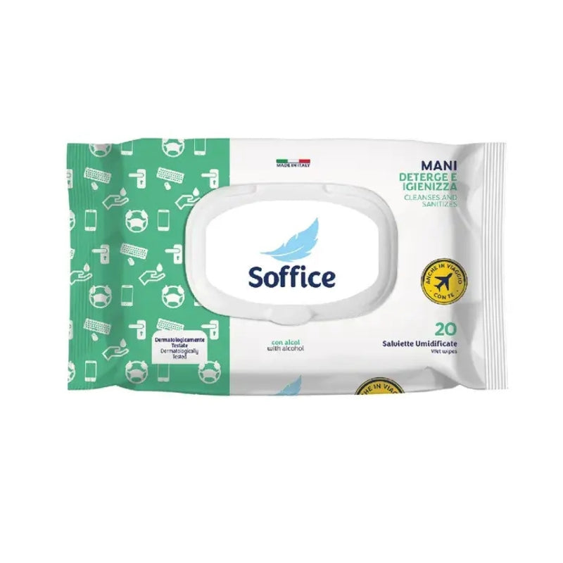 SOFFICE MANI DETERGE E IGIENIZZA SALVIETTE POP-UP 20PZ CON ALCOL