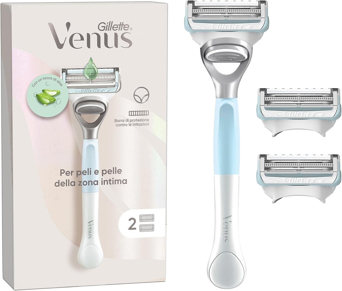 GILLETTE VENUS INTIMATE PER PELI E PELLE DELLA ZONA INTIMA RASOIO + 2 RICAMBI