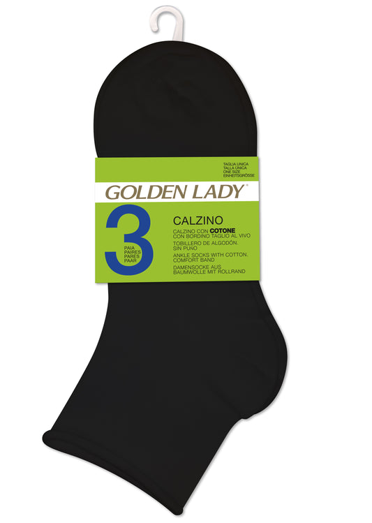 GOLDEN LADY CALZINO IN COTONE TG. UNICA BORDO TAGLIO AL VIVO 3 PAIA NERO