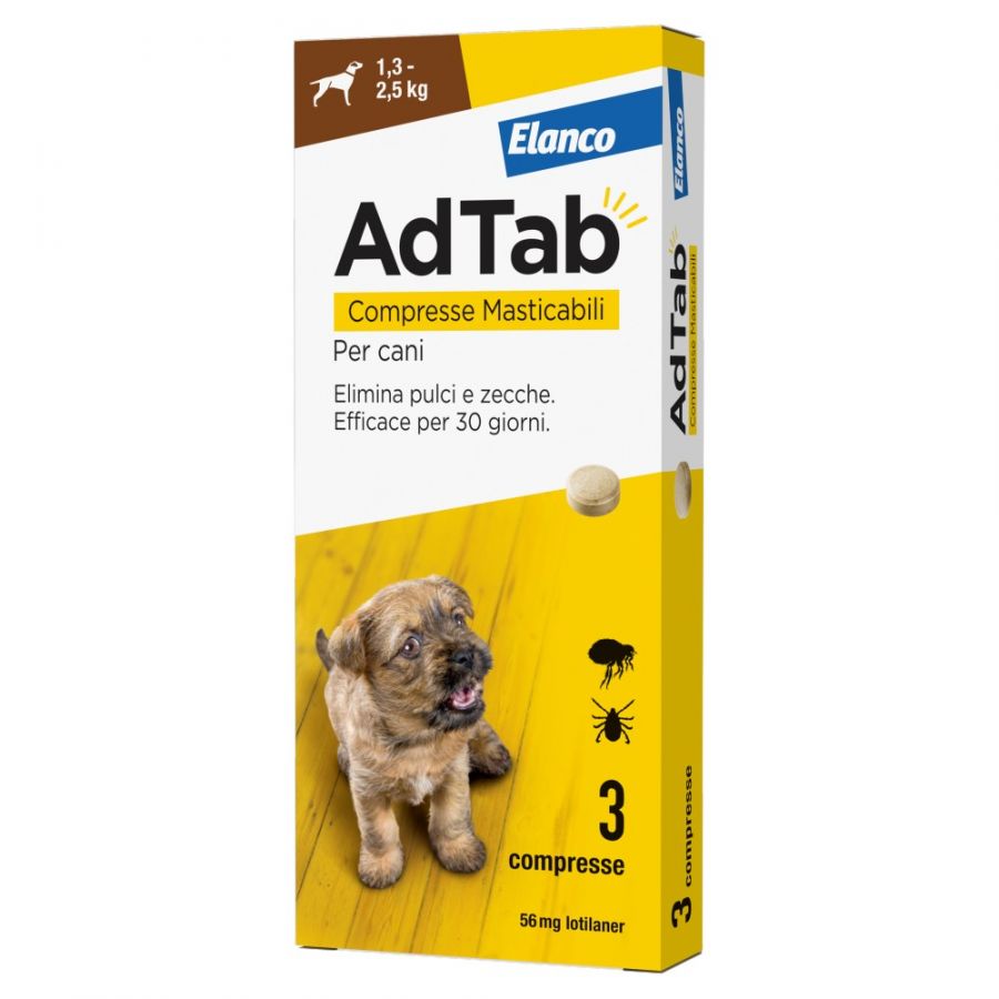 BAYER ELANCO AD TAB 3 COMPRESSE MASTICABILI PER CANI 1,3-2,5KG ELIMINA PULCI E ZECCHE