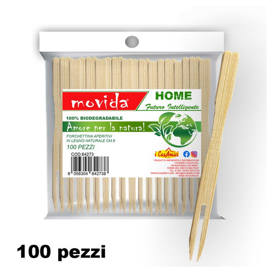 MOVIDA FORCHETTINA APERITIVI IN LEGNO NATURALE CM.9 100PZ