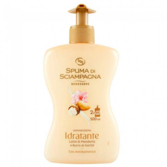 SPUMA DI SCIAMPAGNA SAPONE CREMA LIQUIDO 500ML MANDORLA CON ANTIBATTERICO PELLE MORBIDA