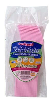 FATIGATI BELLE FESTE FORCHETTE PLASTICA LAVABILI& RIUTILIZZABILI 20PZ ROSA